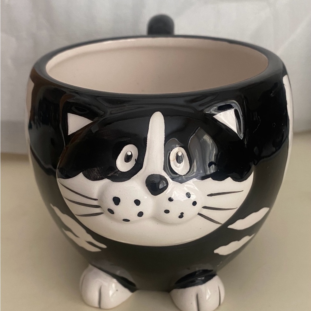 Pier 1 Chubby Cat Black & White Mug